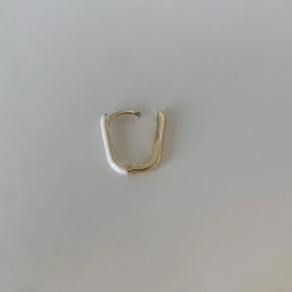 white and gold oval hoops enamel petite dainty hoop earrings - Picture 5 of 9